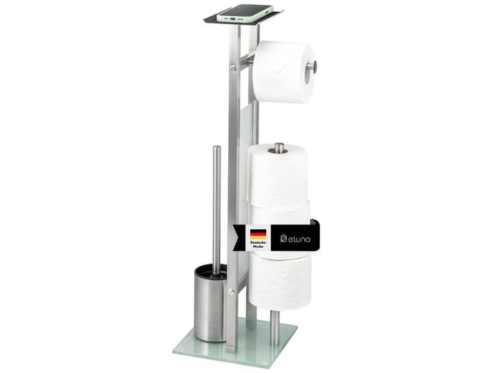 eluno Stand-Wc-Garnitur 4In1, Edelstahl, Edelstahlfarben, Metall, 28x67x20 cm, Badezimmer, WC Ausstattung, WC-Bürsten