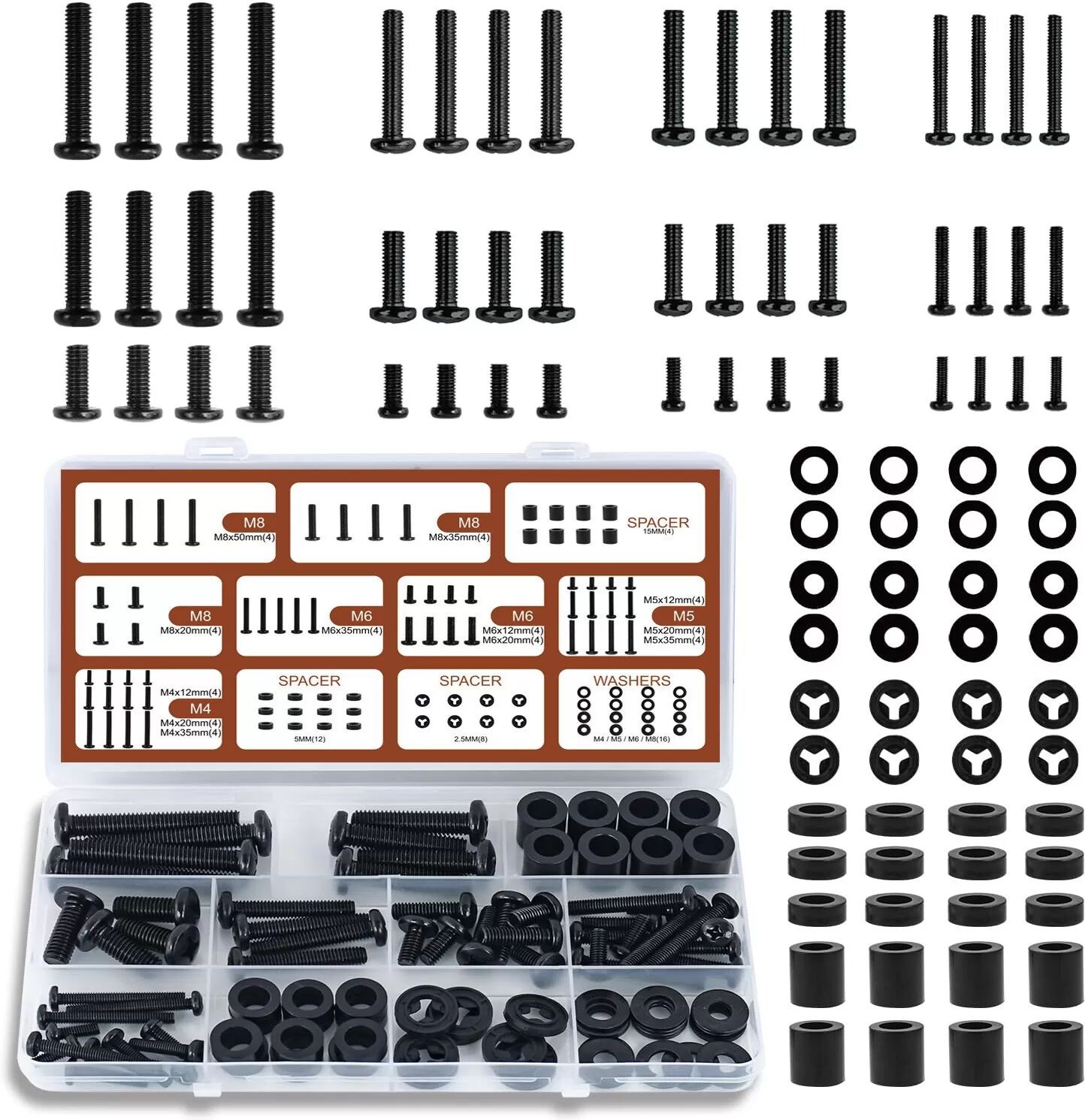 INF Kit de 92 vis de fixation murale TV - Quincaillerie de montage universelle M4 M5 M8