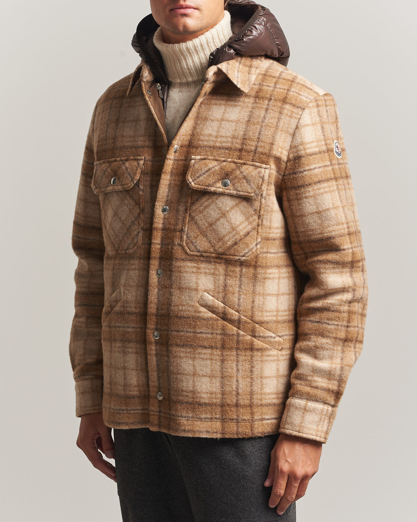 Moncler Nyvalin Shirt Jacket Brown Check men M Brun