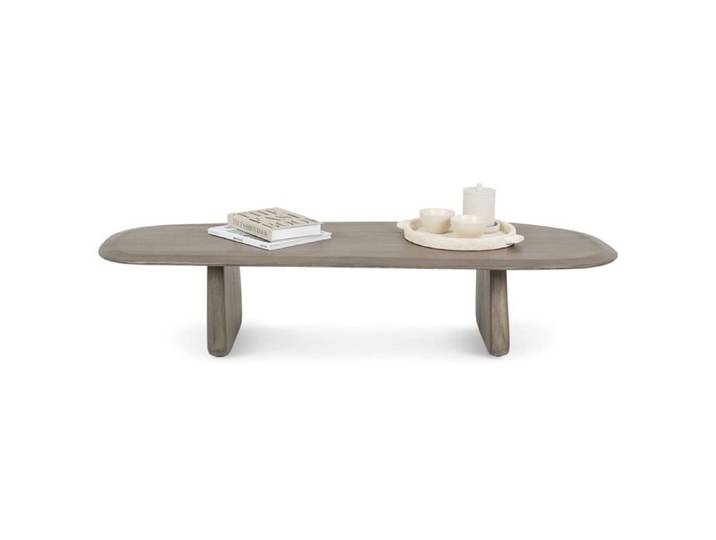 Table Basse HERMO L 135 cm en Bois de Manguier Massif Gris Design Moderne avec Finition Lasurée Idéale pour Salon Meuble Design