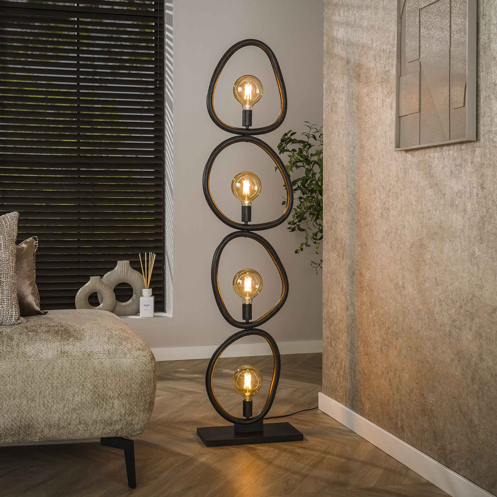 LifestyleFurn Organische Vloerlamp Joelle 4-lamps Artic Zwart