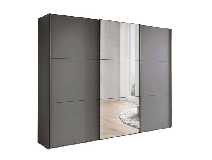 Chameo Schwebetürenschrank, Lavagrau, Glas, 9 Fächer, 225x236x67 cm, Schlafzimmer, Kleiderschränke, Kleiderschränke mit Spiegel