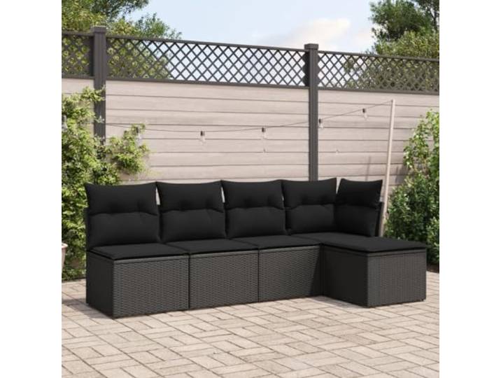 ZQQLVOO 5-TLG. Poly Rattan Sofagarnitur Mit Kissen Schwarz Modulares Design, Abnehmbare Waschbare Bezüge, Dick Gepolsterte Sitzkissen, Für Terrasse