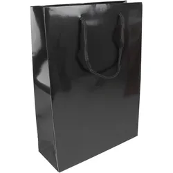 10 Geschenktasche, glänzend schwarz | 26 x 36 x 10 cm, Lackpapier
