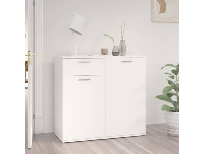 RJPLMFV Anrichte, weiß, 80 x 36 x 75 cm, Holz, Technik 2 Türen, 1 Schublade, Multimedia-Aufbewahrung, robuste Oberfläche, einfache Reinigung