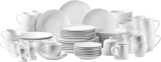 Servierset - Teller und Tassen - Tischdecken - Modernes, randloses Design - 68-teilig - Weiß