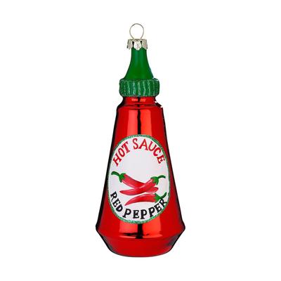 Christbaumschmuck Glas 12cm Flasche Chilisauce Figur zum Aufhängen - Handbemalt Weihnachtsbaum Anhänger Weihnachten Weihnachtsbaumschmuck Essen Rot
