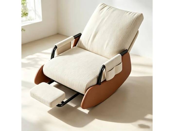 LCNDKF Schaukelsessel Modern für Wohnzimmer und Schlafbereich Entspannender Schaukelsessel mit stabiler Kufenkonstruktion und verstaubarer Fußablage.
