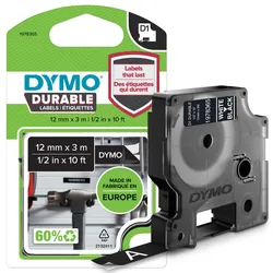 DYMO® Original D1-Schriftband "Hochleistung" für LabelManagerTM 12mm x 3m - Polyester, permanent haftend -  weiss auf schwarz