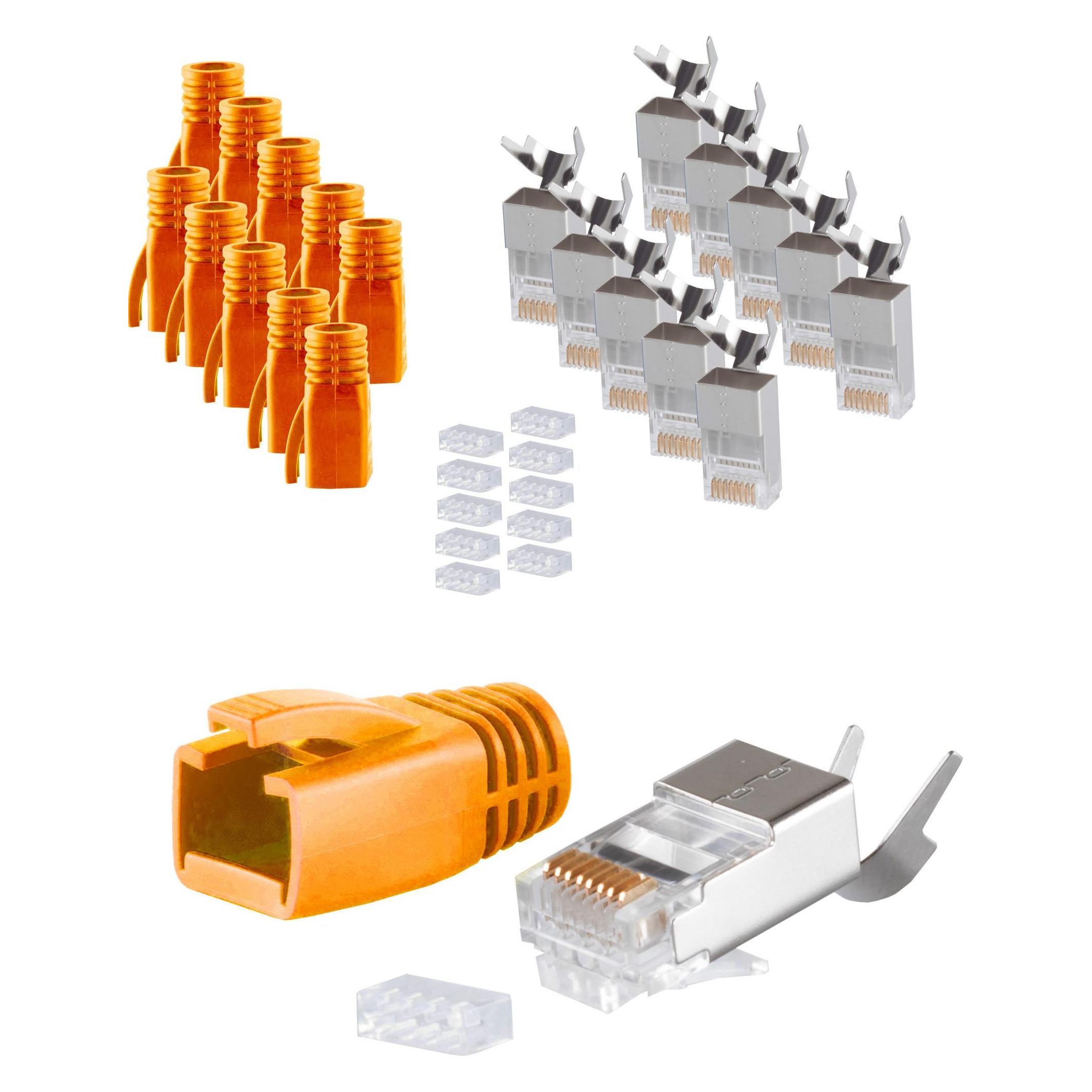 Shiverpeaks -BASIC-S--Netzwerk Modular Stecker RJ45 SET für Verlegekabel bis AWG 23, Stecker mit Zugentlastung (Netzwerkkabel Stecker) (BS72067-10O)