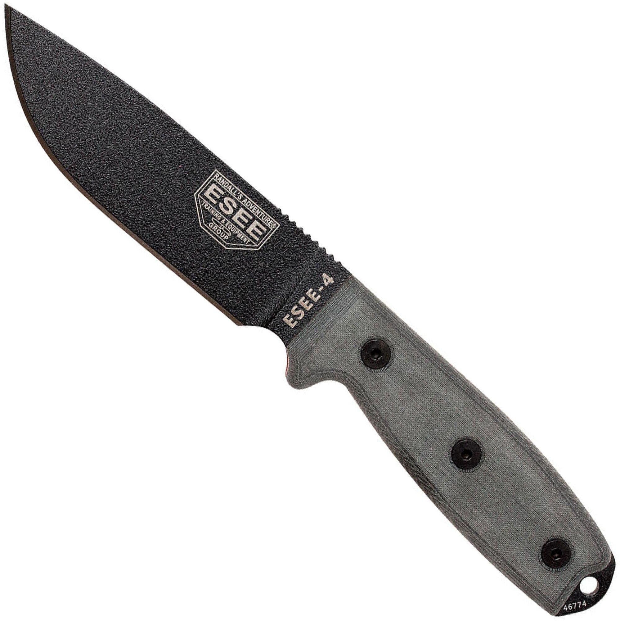 ESEE Knives ESEE Model 4 schwarze Klinge, Grauer Handgriff 4P-MB inkl. Coyote Scheide + Clip und MOLLE-back