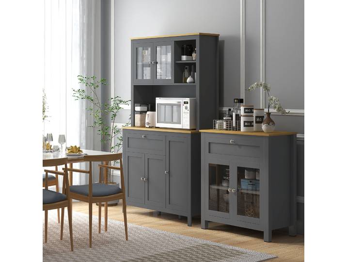 HOMCOM Armoire Cuisine 5 Portes 1 Tiroir 180cm Gris