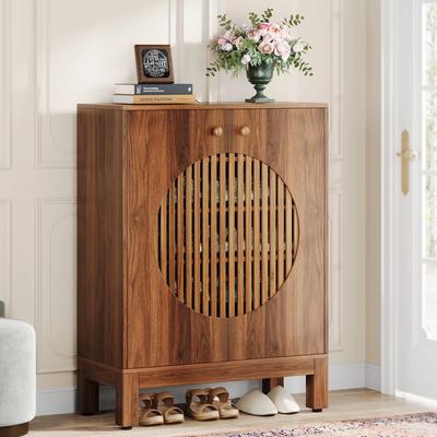 YUZHOU Wooden Shoe Storage Cabinet with Adjustable Shelves for 20 Pair of Shoes