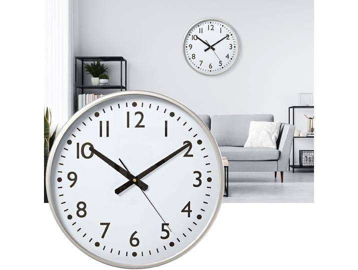 Moderne Wanduhr mit Präzisions-Quarzuhrwerk, 38 cm, silber-weiss