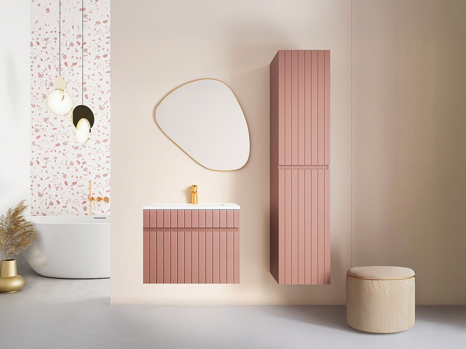 Unique Columna de baño suspendida estriada rosa - H160 cm - SATARA