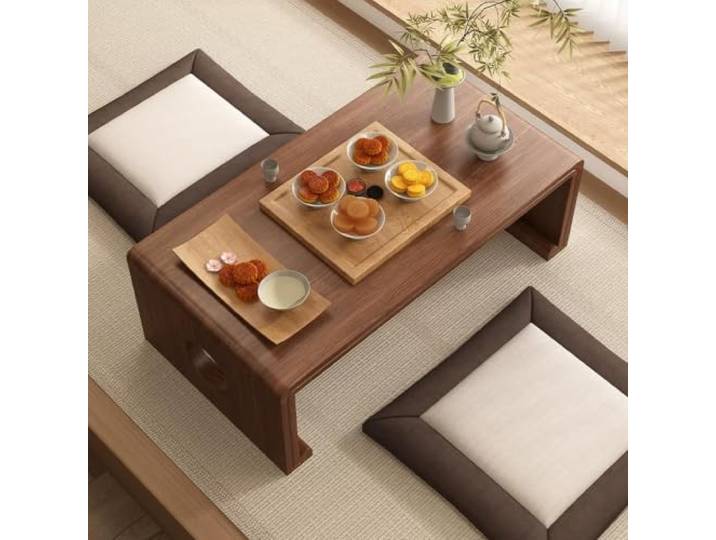 Japanischer klappbarer Bodentisch, Massivholz Teetisch, Kleiner Sofatisch Tragbarer Kaffeetisch, Nachttisch,für Wohnzimmer, Erkerfenster, Tatami Couchtisch(Walnut,100cm/39.3in)