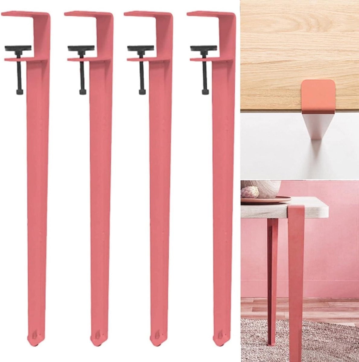 Set van tafelpoten voor salontafel of meubels, boorvrij ontwerp, 71 cm, Roze