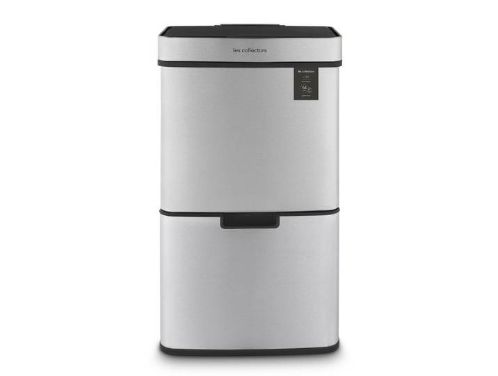 Les Collectors Recyclingmülleimer 64L, 2 x 11L 1 x 42L Behälter inox edition N°1010, Silberfarben, Metall, 42x79x31 cm, Haushalt & Reinigung, Reinigung, Mülleimer & Abfallsammler