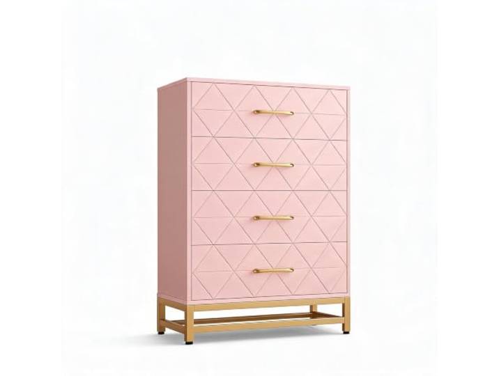 JustSmart Geräumige 4-Schubladen-Kommode aus Holz – Stabiler Aufbewahrungsschrank mit Metallgriffen, Anti-Kipp-Sicherung, vielseitig für Schlafzimmer, Kinderzimmer & Ankleidezimmer – Farbe: Pink