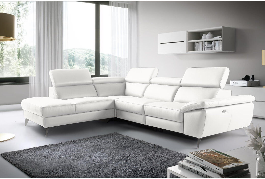 Metro La Crosse Genuine Leather Electric Reclining Corner Sofa Cream