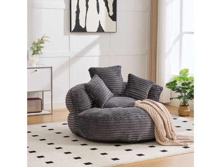 NuvlaGu - Fauteuil pouf rond - Fauteuil salon rond - Confortable et moelleux - 108x108x52 cm - Gris