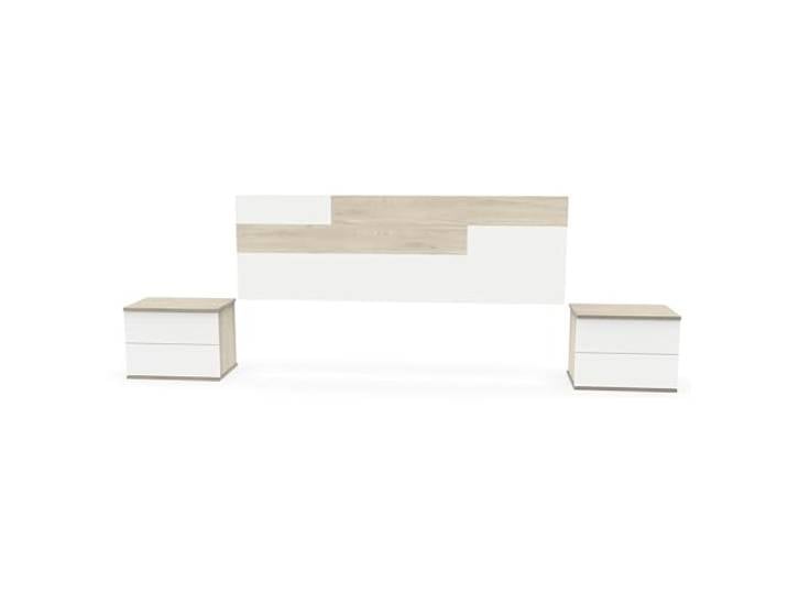 Muebles Pitarch Set Kopfteil und 2 Nachttische, inklusive Aufhängewerkzeug, Metallführungen, Weiß und Aurora Eiche, Doppelbettzimmer, für Bett 150, Modell Erika