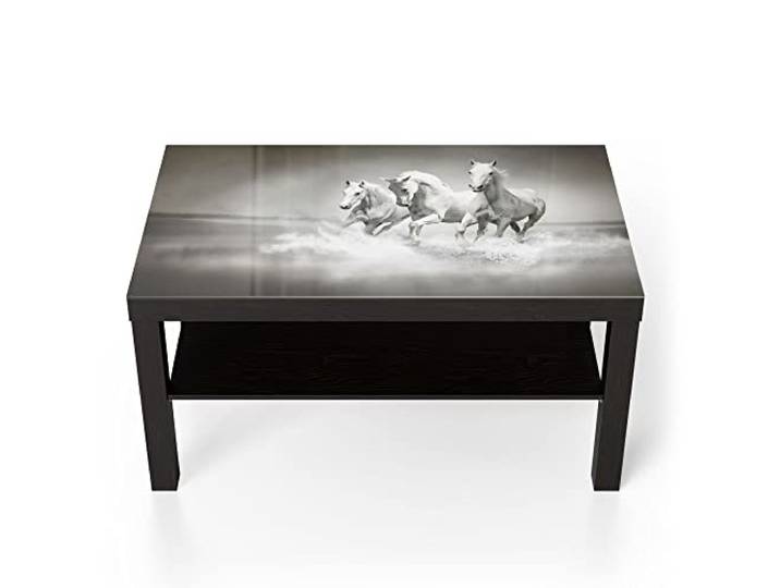 DEQORI Glastisch schwarz groß 90x50 cm Motiv Weiße Araber im Wasser ausgefallener Beistelltisch aus Glas Hochglanz Couchtisch fürs Wohnzimmer moderner Couch Tisch mit Design