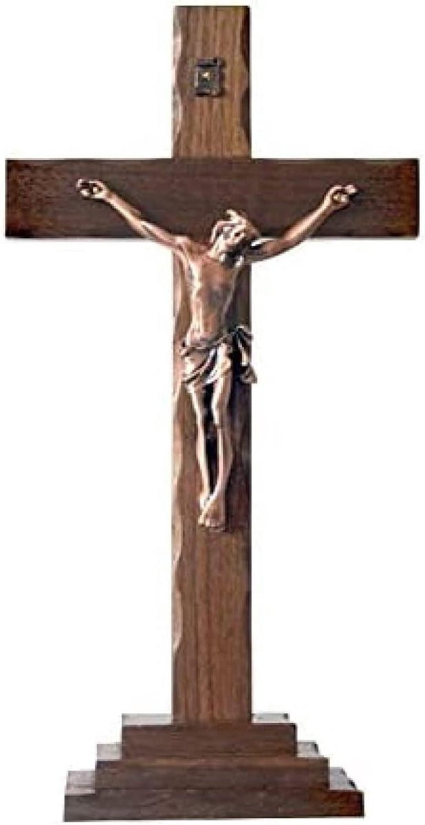 Handgemaakt houten religieus kruis voor binnen decoratie, Hoogte: 34 cm