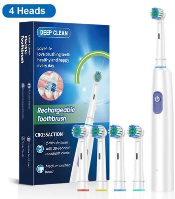 Uplift Treasures Rechargeable Electric Toothbrush With 8 Soft Brush Heads white 4 Heads