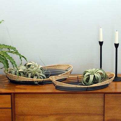 Aspire Home Accents "Sienna Metal Boho Rattan Weaved Tabletop Set - 13.5""H x 21.5""W x 3.5""D"