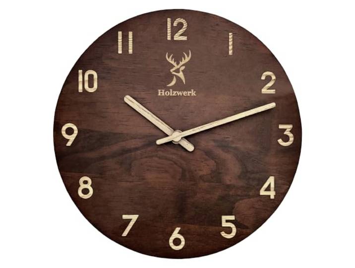 Holzwerk Winterberg Wandklok, vintage, stil uurwerk zonder tikkende geluiden, bruin, geruisloos, van handgemaakt massief hout, natuurlijk hout, met hertenmotief