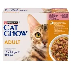 PURINA Cat Chow Adult Katzenfutter mit Lachs und grünen Bohnen in Gelee 10x85g
