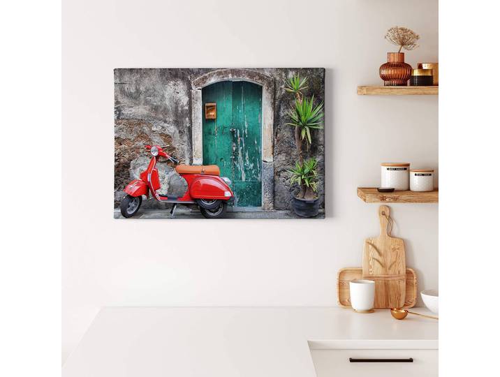 Impression sur toile Red Scooter Polyester PVC / Épicéa Vert 70 x 50cm