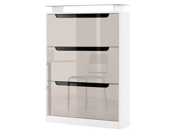 SCHUHSCHRANK Space Sandgrau Hochglanz / Schwarz Hochglanz