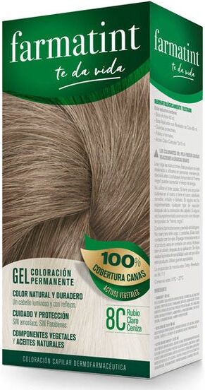 FARMATINT Gel Coloración Permanente Tinte Capilar 8C Rubio Claro Ceniza
