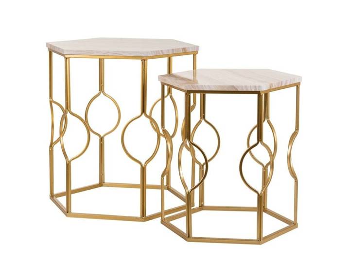 Ensemble de 2 tables en métal dorées
