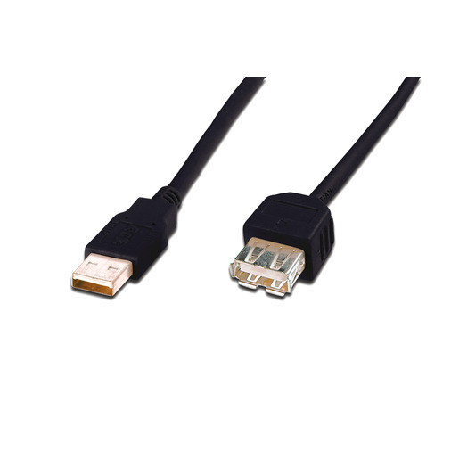 DIGITUS USB 2.0 A/A kabel, mannelijk naar vrouwelijk, 3 meter, zwart
