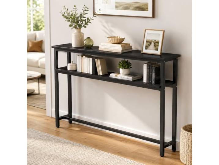 JSWHYBD Schmaler Konsolentisch 20 cm Tief, 2-Etagen Flur- & Sofatisch Platzsparender Flurtisch mit Ablage für Eingang, hinter Sofa, Wohnzimmer und kleine Räume(C,120x20x100cm)