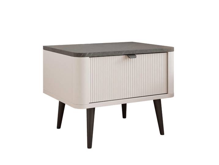 Idohome Nachttisch Navani auf schwarzen Beinen Kaschmir Grau, Metall, Uni, 1 Schubladen, 50x42x40 cm, Schlafzimmer, Nachtkästchen