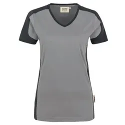 Damen V-Shirt Contrast Mikralinar® 190, titan/anthrazit, Größe S - titan - S