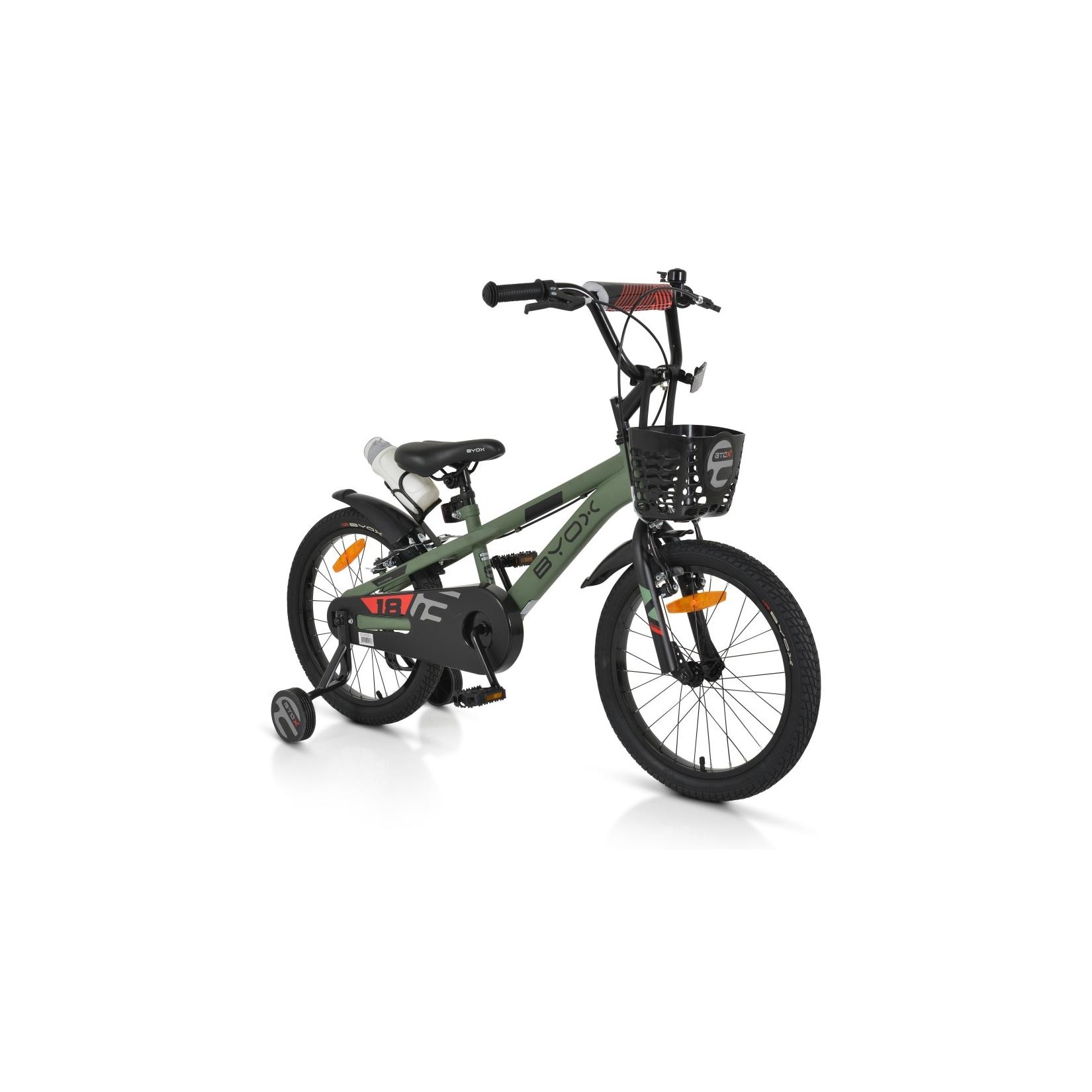 Byox Kinderfahrrad Challenge 18 Zoll Frontkorb Flasche Stützräder ab 5 Jahre grün