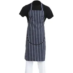 Whites Chefs Clothing Weiße Latzschürze mit dunkelblau-weiß gestreifter Tasche