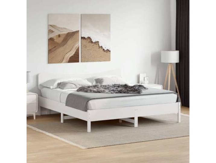 Massivholzbett Weiß 200x200 cm Kiefernholz ohne Matratze Mit Lattenrost, Stützbeine, Stabile Konstruktion, Kopfbrett als Rückenlehne