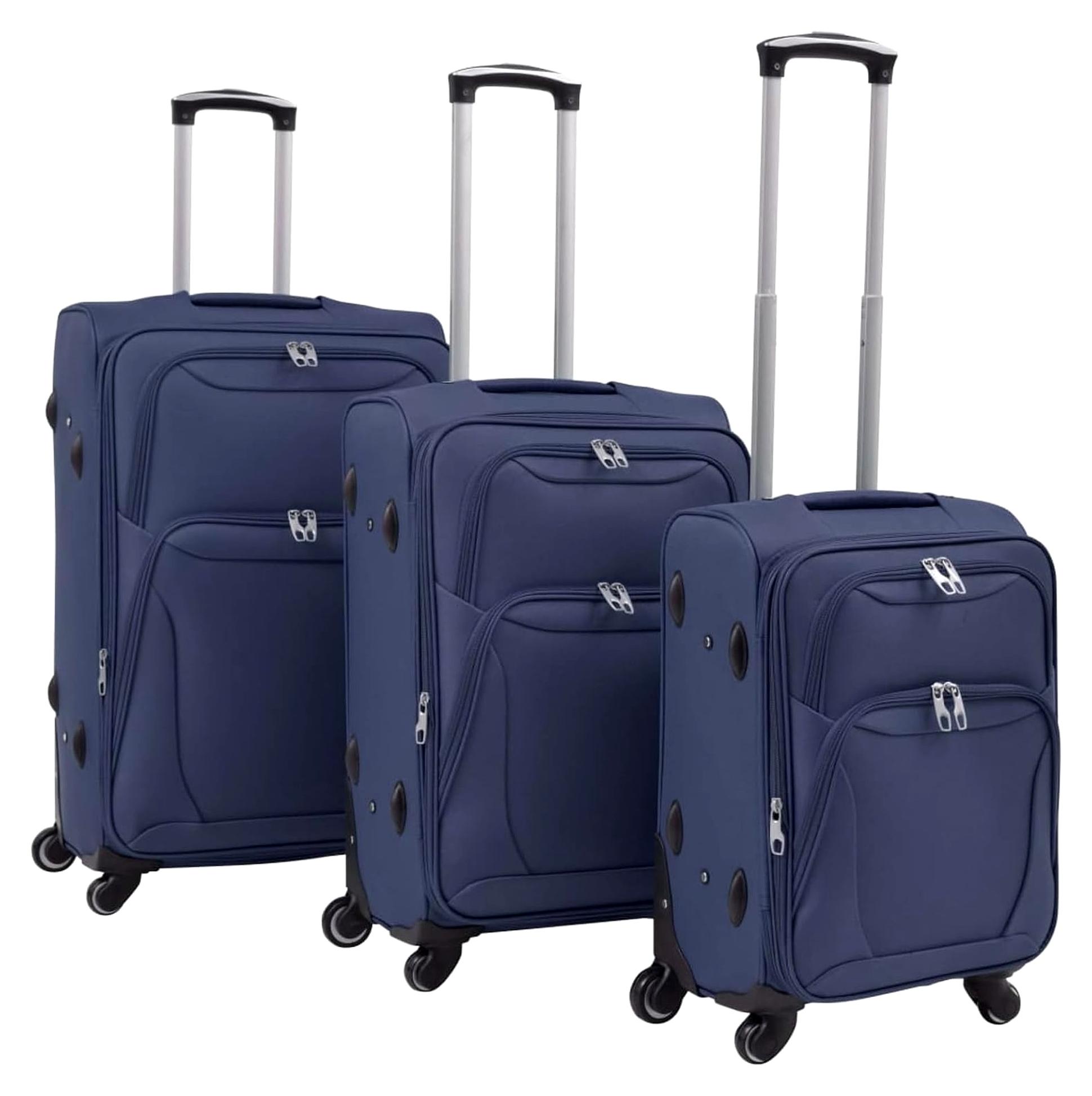 Dunkelblaues 3-teiliges Trolley-Set mit erweiterbarem Volumen und 360-Grad-Rollen