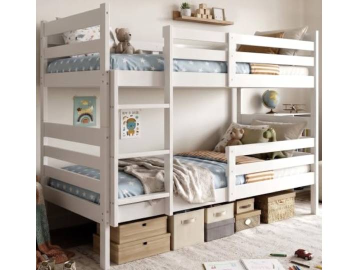 Interbeds Etagenbett 90x190 cm in Weiß mit Lattenrost Kinderbett aus Holz Hochbett, ohne Schublade, lackiert, Lattenrost, Jugendbett, Kinderbett, für 2 Personen, teilbar, 2 Einzelbetten