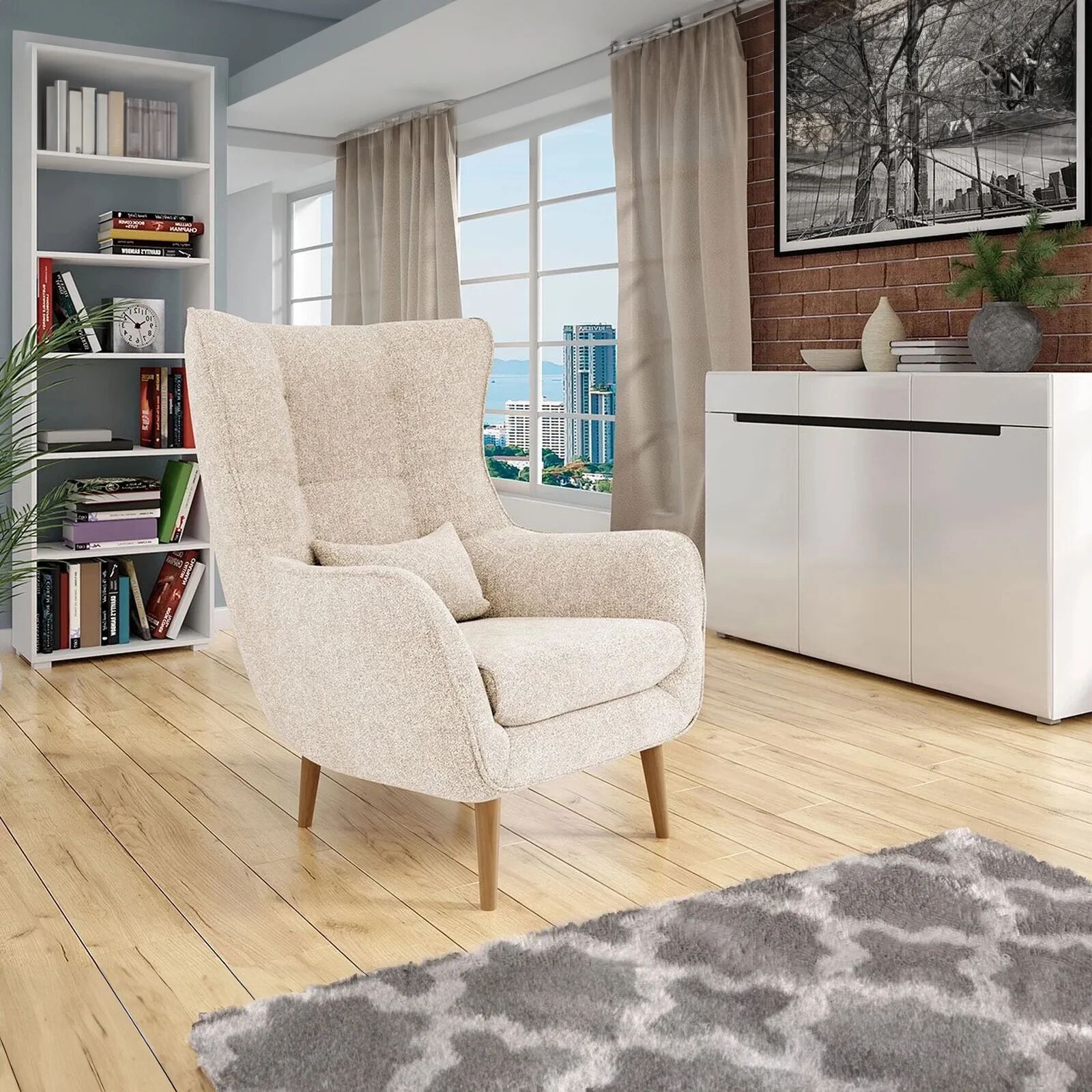 garneroarredamenti Poltrona design imbottita in tessuto beige Soffio