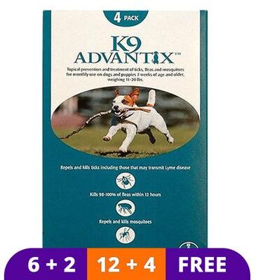 K9 Advantix Medium Dogs 11-20 Lbs (Aqua) 12 Doses + 4 Free