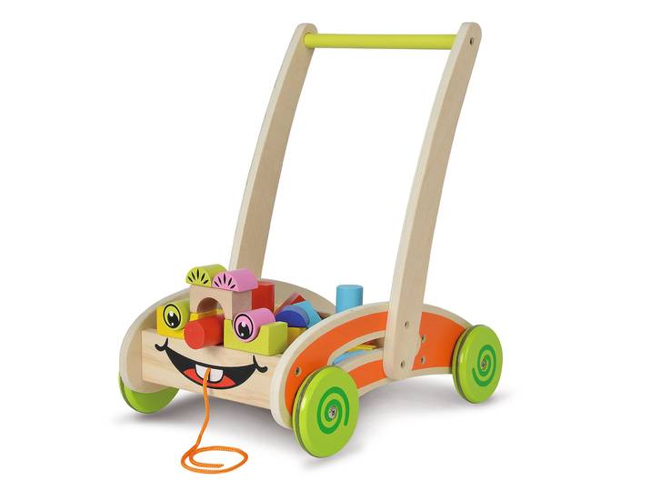 Spiel- und Lauflernwagen aus Birkenholz, 35 Bausteine, 39 x 25 x 44cm