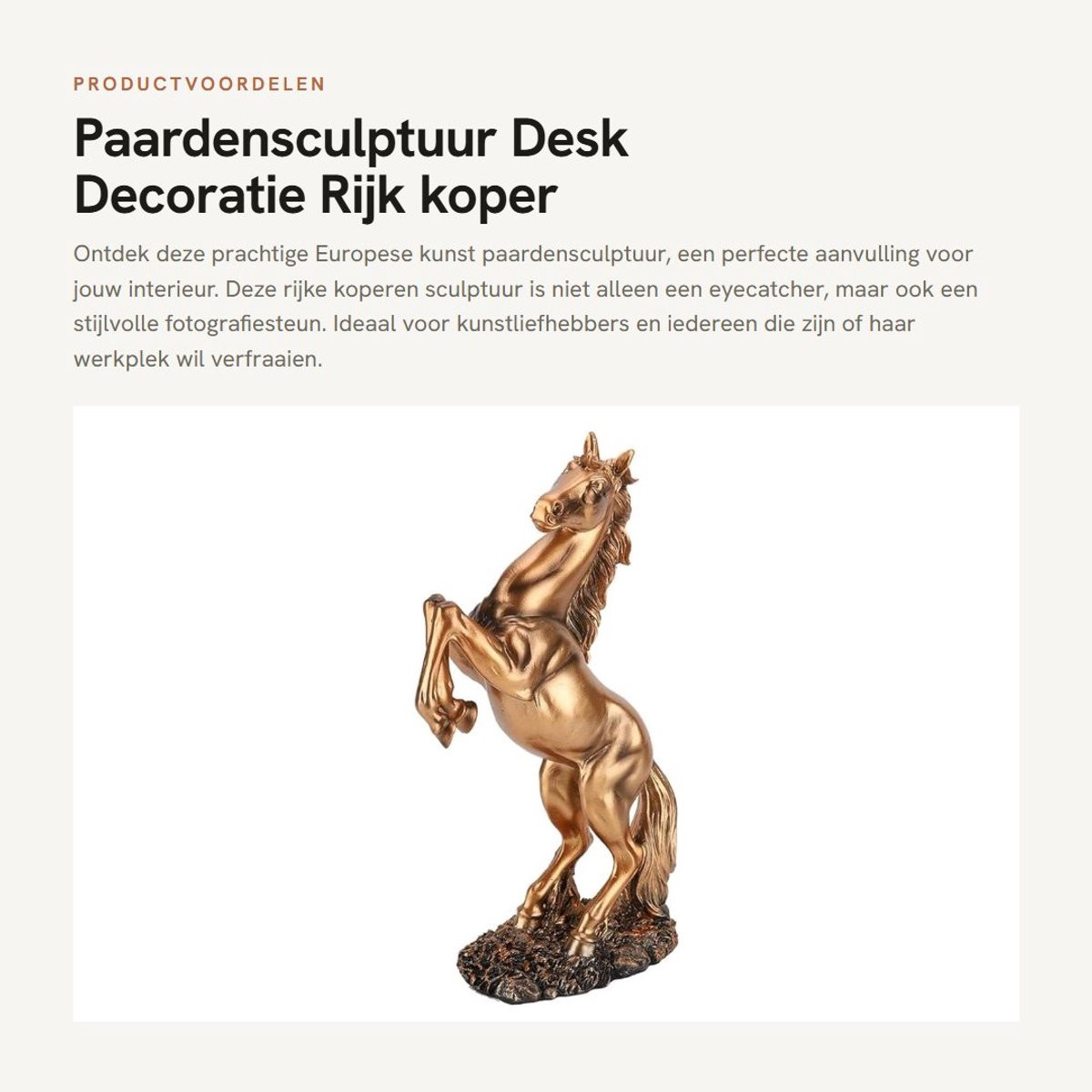 Dailygoods Paardensculptuur Rijk Koper - Uniek Design Beeldhouwwerk voor Interieur en Desk Decoratie