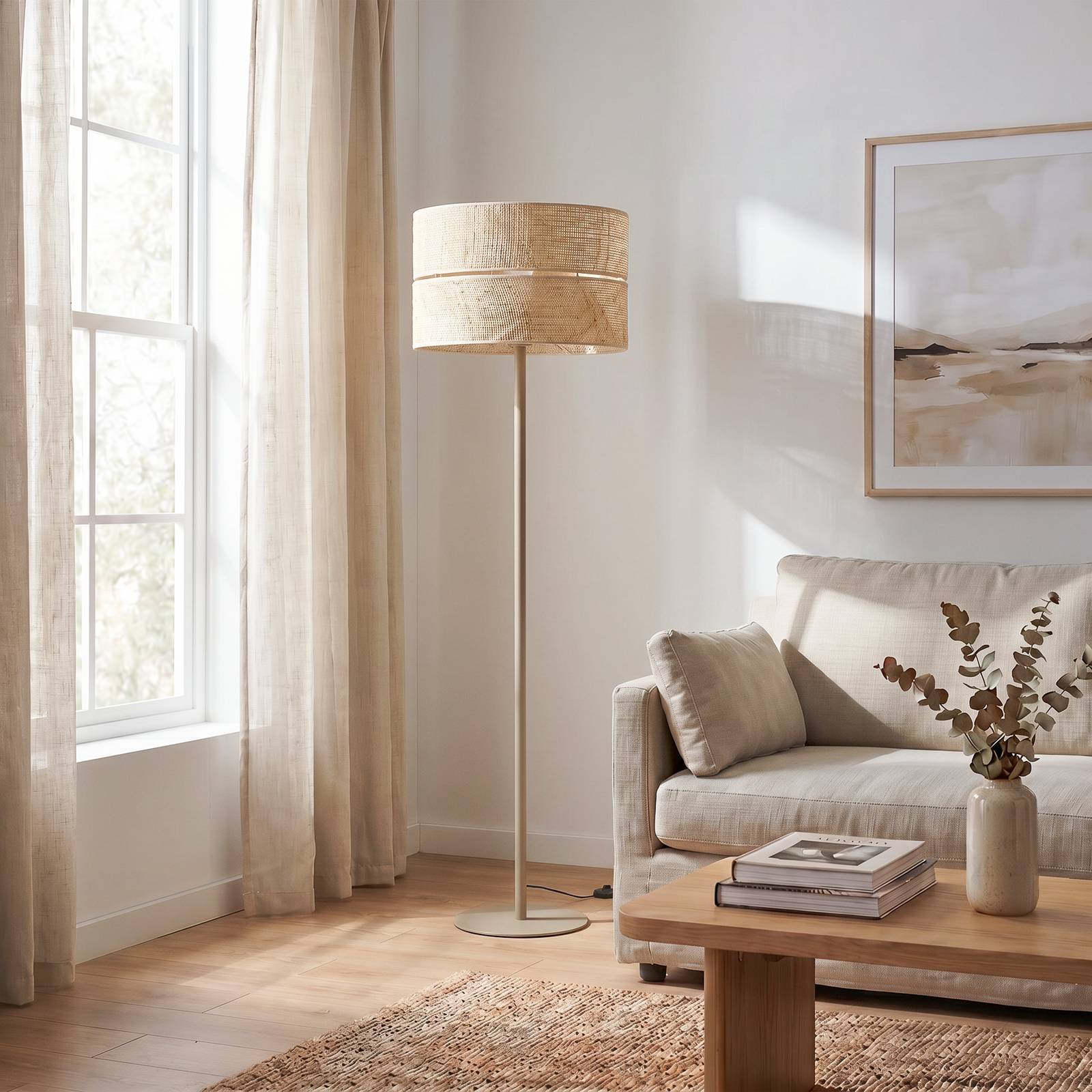 Stehlampe Calma TK Lighting, creme / amber, für Wohn- / Esszimmer, Stehlampe